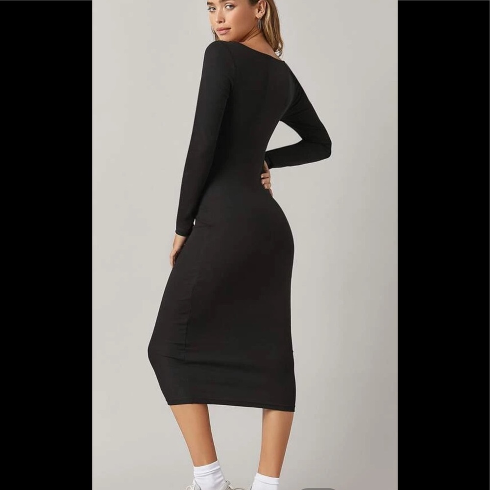 Bershka Stretch Bodycon Knit Long Sleeve Ribbed Dress Stretch Midi Sweater Long
